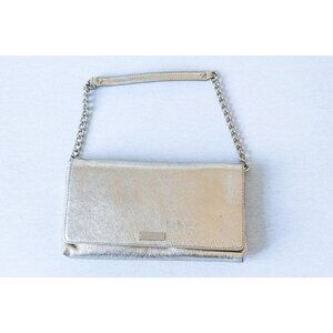Kate Spade Womens Shoulder Bag Clutch Purse Metallic Gold Leather Chain Strap